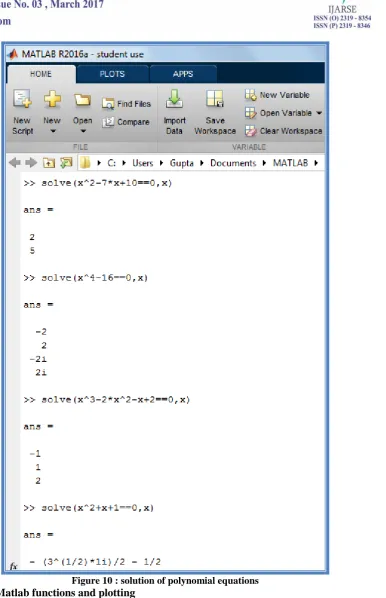 Figure 10 : solution of polynomial equations Built-in Matlab functions and plotting 