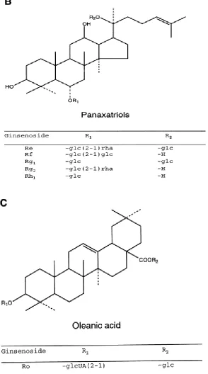 Figure 1.3 - Chemical Structures of Panaxatriol ginsenosides and Oleanic acid (nonsteroidal 