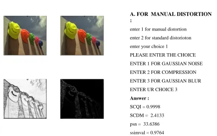 Fig. 2: (a) Original Image  (b) Noisy Image (c) Image used to calculate SC-QI   (d)  Image used to calculate SC-DM gs =  0.9985 mssim = 0.9874 