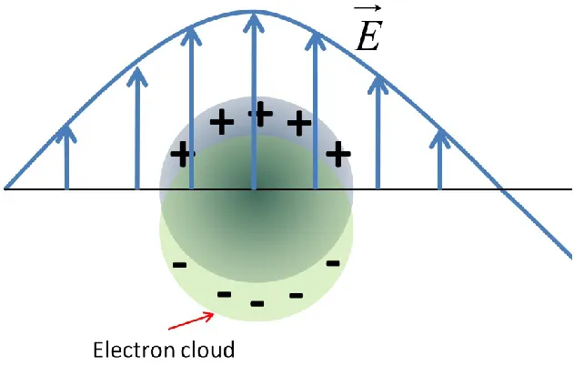Figure 1-6 A metallic nanoparticle in an electric field provided by a photon with a wavelength larger than the particle diameter