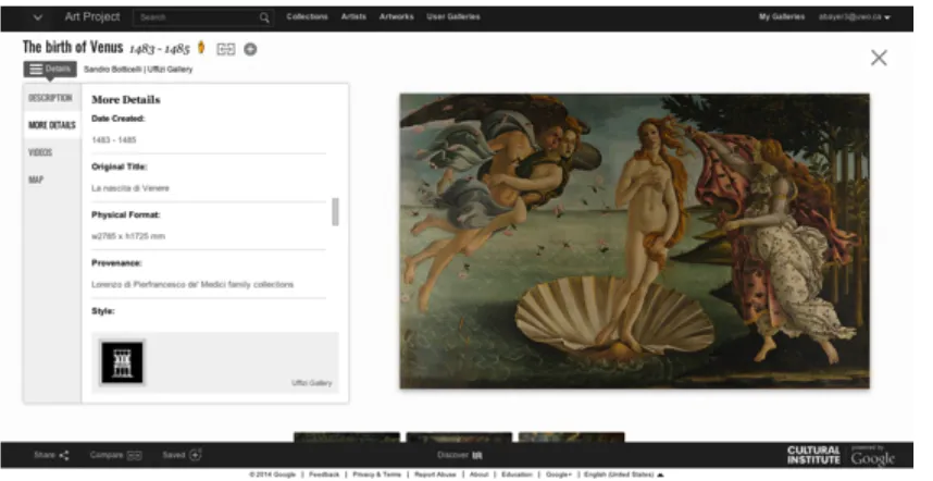 Figure 11: The Artwork Page for The Birth of Venus on GAP 