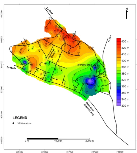 Figure 2. Topographic map of the study area showing the VES points. 