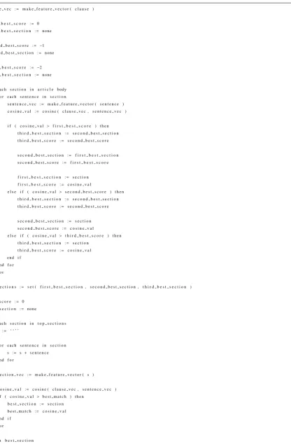 Figure 3.6: The bottom-up classiﬁer ﬁnds the top three sentences that best match the given