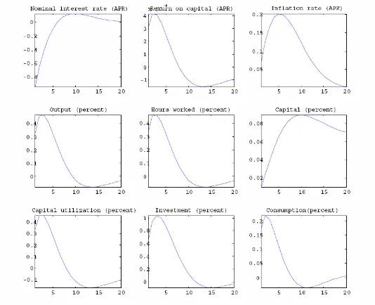 Figure 3. Percentage deviations from steady state (Clarida-Gali-Gertler Taylor-type rule)