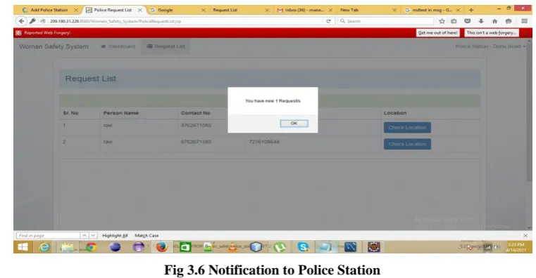 Fig 3.6 Notification to Police Station 