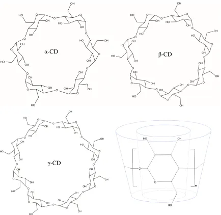 Figure 2-4: Molecular structure and toroidal shape of cyclodextrin molecules 