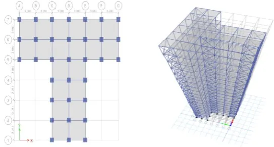 Fig. 1.   a)Plan of Moment Resisting Frame C-Section building 