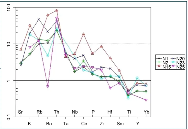 Figure 14. Spider plot-MORB (Pearce 1983). 