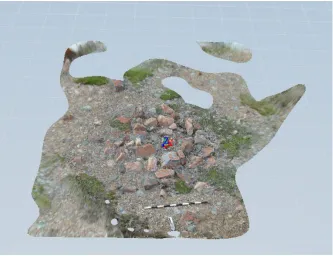 Figure 13: Cache 5 after processing in 123D Catch. Areas with stretched mesh and large holes are still visible along the edges of the 3D model, and can be trimmed before the model is exported