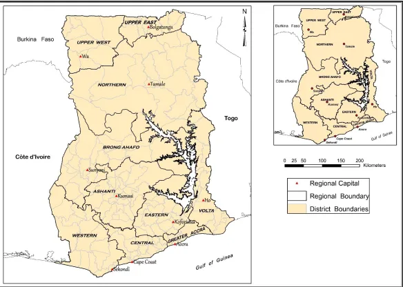 Figure 4.1:  Regional and District map of Ghana.