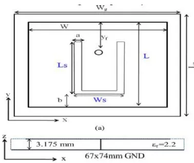 Fig. 1. Proposed patch with decoupling unit sandwiched between two patch antenna elements[5]   