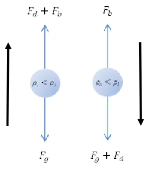 Figure 1-1: Left: upward fluidization, Right: downward (inverse) fluidization 