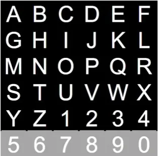 Figure 1. Screen of P300 speller paradigm. 