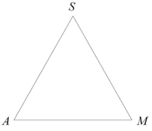 Figure 1: The simplex ∆  in the Cartesian coordinate system (2a,m,s). 