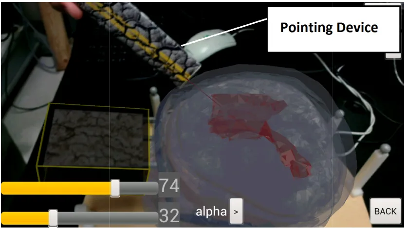 Figure 3-2: The tracked pointing devicThe tracked pointing device provides visual feedback for e provides visual feedback for 