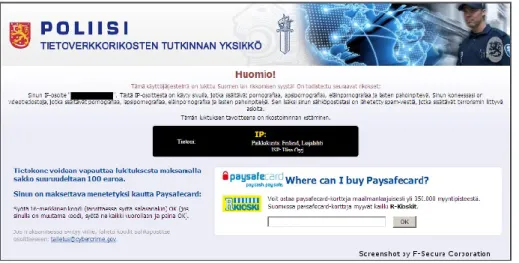 Figure 3. Screenshot of a lockdown message (source: F-Secure weblog) 