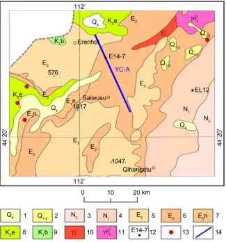 Figure 1. Geotectonic elements diagram of Erlian basin (after No. 208 Geological Party, CNNC