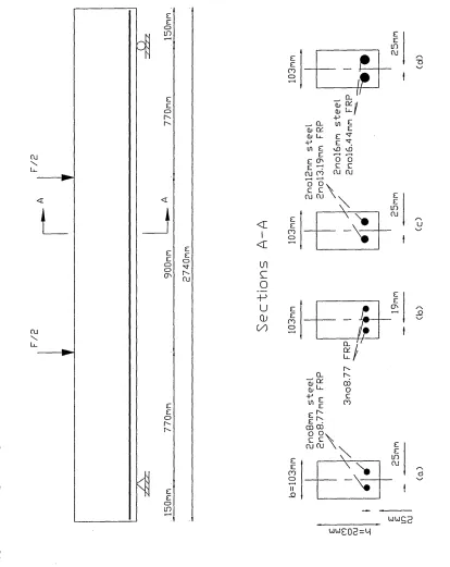 Figure 3.1 Typical loading arrangement and rebar configurations used in Part 1