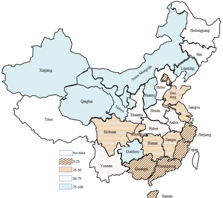 Fig. 1 The distribution of provincial average CO2 intensities in China between 1998 and 2010 