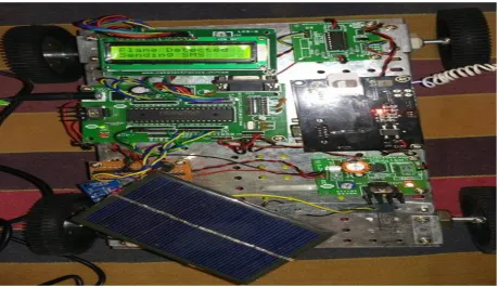 Figure 3 . shows the Automatic Fire Detection using GSM and image Proceesingpanel, 5v battery,  h-bridge, 2v dc motors,water pump and storage tank