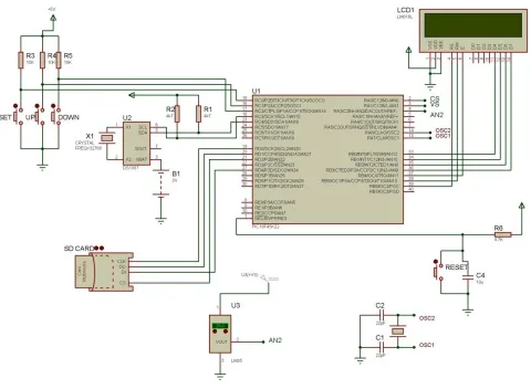 Figure 3: Circuit diagram of microcontroller and SD card based standalone data logging system 