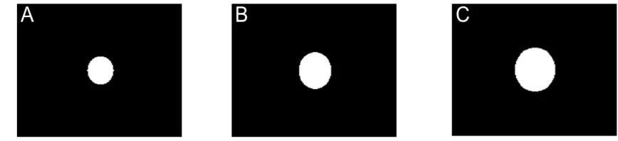 Figure 3.1: SHARP background filter convolution kernels with varying radii. A - C