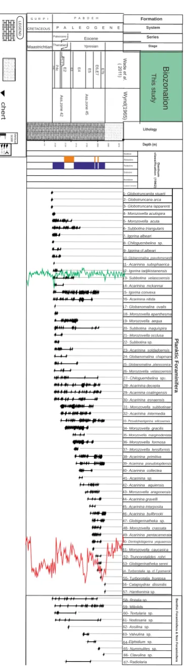 Figure 5. Biostratigraphy column and biozonation of Bibi Hakimeh subsurface section. 