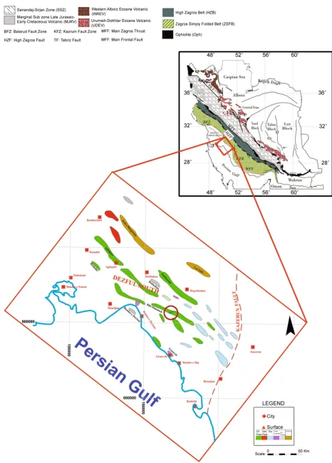 Figure 2. Geographical and geological map of the study area, modified from geological and exploration, Tehran, 1969