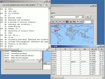 Figure 3. 2 A map-based visualization with links to metadata and gazetteer records which are represented either as tabulated text or a table (Electronic Cultural Atlas Initiative 2004)