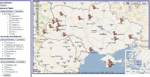 Figure 3. 8 A map with a legend. This snapshot shows what the legend retrieves when users select Guidebooks and Maps categories in the legend
