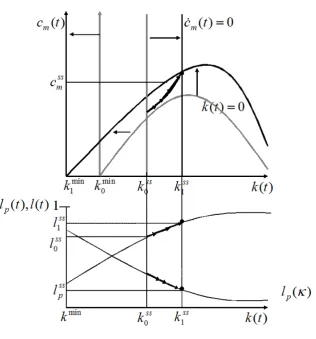 Figure 2: Dynamic eﬀect of an improvement in the agricultural technology