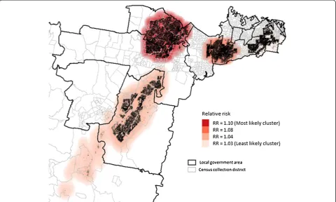 Figure 3 Clusters of first antenatal visit at or after 10 weeks and above using the maximum cluster size ≤ 20%.