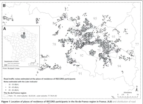 Figure 1 Location of places of residence of RECORD participants in the Ile-de-France region in France