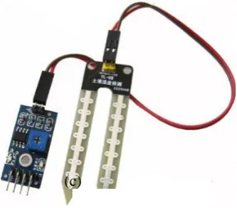 Fig. 2: a) DHT11, b) ESP 8266-12 E Development Board, c) Soil moisture sensor, d) Pump Courtesy: Google Images 