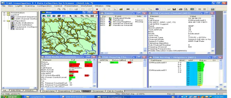 Fig 2:Screen shot of drive test showing relation between BER and call drop 