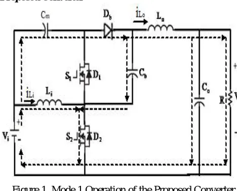 Figure 1 shows the modes 1 operation of the proposed converter. . The negative pulse is given to the switch Figure 1