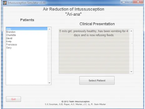 Figure 1. The case selection interface, or the “main menu”. This interface appears upon starting the simulator