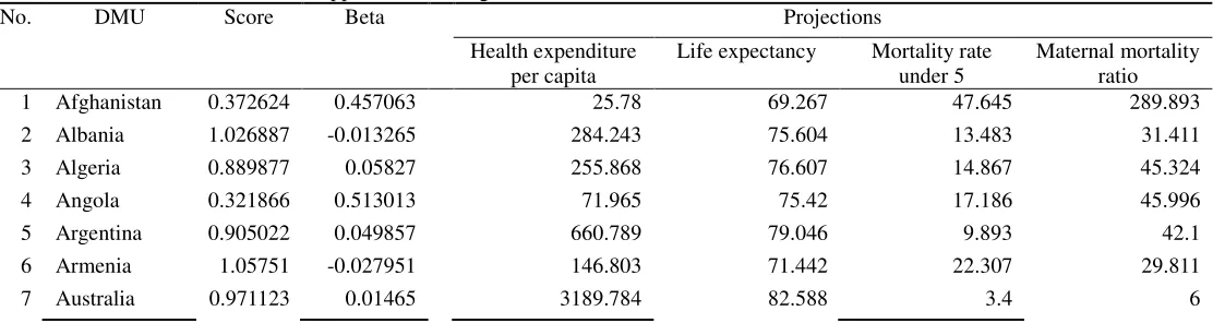 Table 2 Application of the generalized directional distance function to health data 