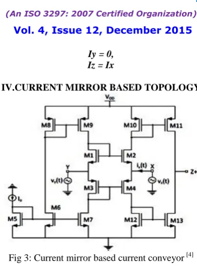 Fig 4: Differential pair based current conveyor [3]  