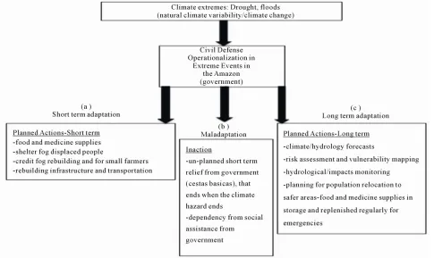 Figure 4. Conceptual model: factors affecting adaptive responses to climate variability and change in a multilevel perspective in Amazonia