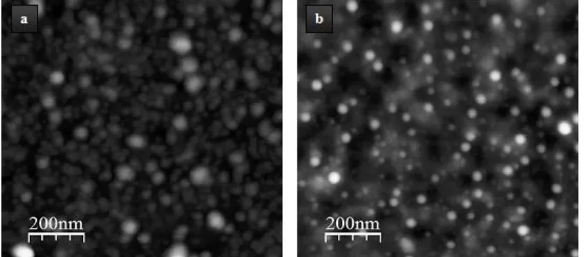 Fig. 1 AFM image of the film Cd хHg1-хTe (х ~ 0.223): a) initial surface of the sample; b) after Ag+ implantation and annealing 