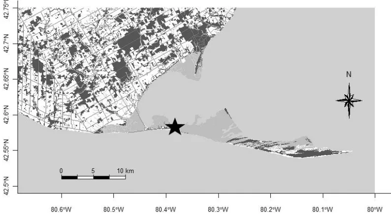 Figure 2.1 Long Point, Ontario, Canada (42°34’57.71”N, 80°23”51.48”W). Solid black star indicates Old Cut study site