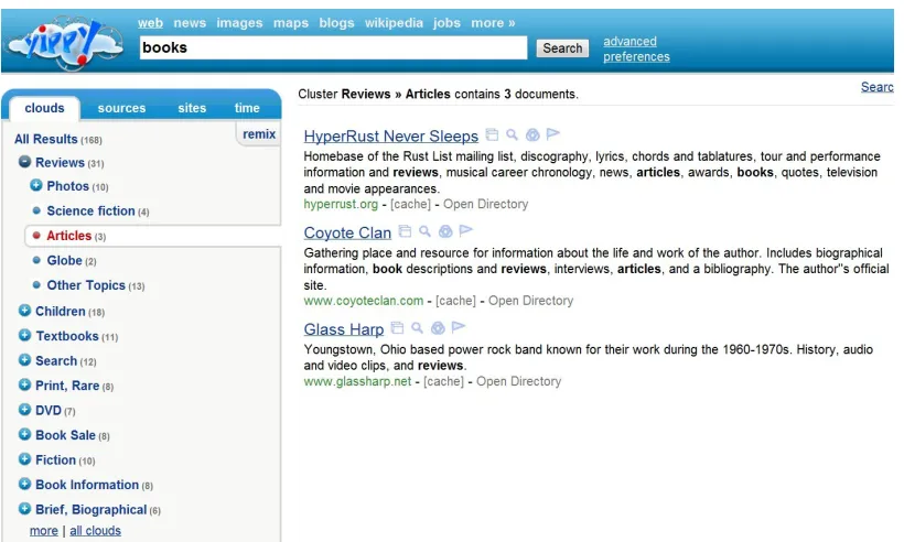 Figure 2.1: User Interface for a web clustering engine named Yippy.