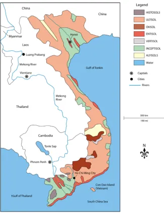 Figure 1. A soil map of Vietnam. Adapted from FAO/UNESCO Preliminary Definitions, Legend and Correlation Table for the Soil Map of the World