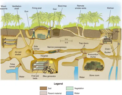 Figure 4. This diagram illustrates a multi-level Viet Cong tunnel complex used for living quarters and fighting