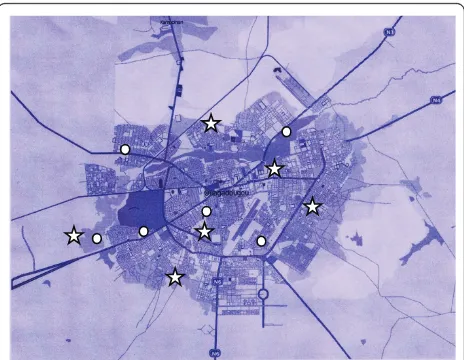 Figure 1 Map of Ouagadougou locating the 12 schoolsincluded in the study. Star - Intervention schools; Circle - Controlschools