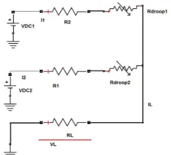 Fig 3.  Equivalent circuit for DC output side with Rdroop 