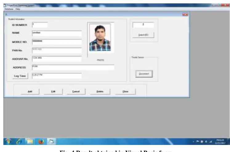 Fig. 4 Result obtained in Visual Basic form. 