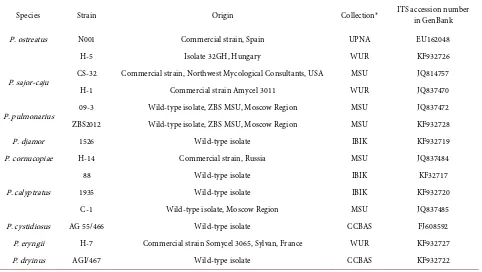 Table 1. List of Pleurotus strains used in the work. 
