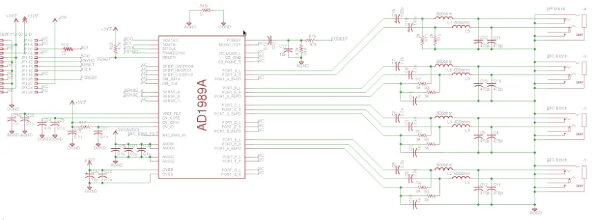 Figure 3.4: Circuit Schematic for the AD1989a codec, including supporting hardware
